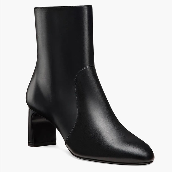 Stuart Weitzman Black Leather Ankle Boot with Mid Heel - Picture 2 of 4